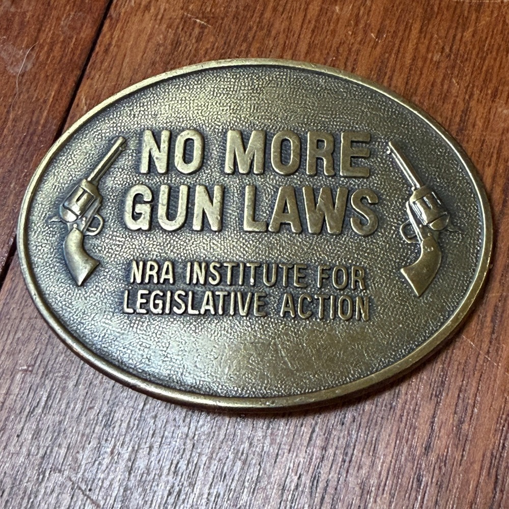 Norman Foundry NRA No More Gun Laws Brass Belt Buckle Vintage USA Made NRA-ILA
